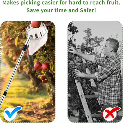 Fruit Picker Pole with Basket Telescoping 13Ft Adjustable Apple Picker Pole with Big Non-Woven Basket Fruits Harvesting Tool for Apples, Lemon, Orange