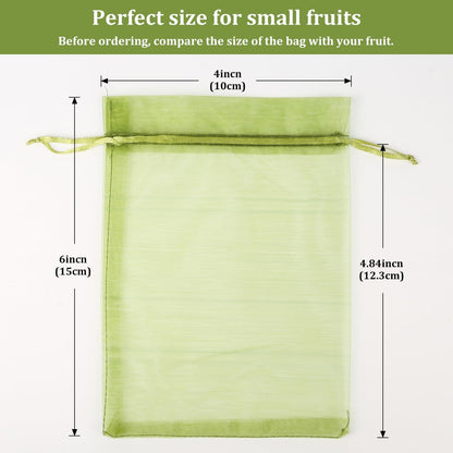 100Pcs Fruit Protection Bags, 4×6inch Fruit Netting Bags for Fruit Trees, Green Fruit Netting Cover Drawstring Mesh Bags Pest Barrier for Strawberry Blueberry Small Fruit