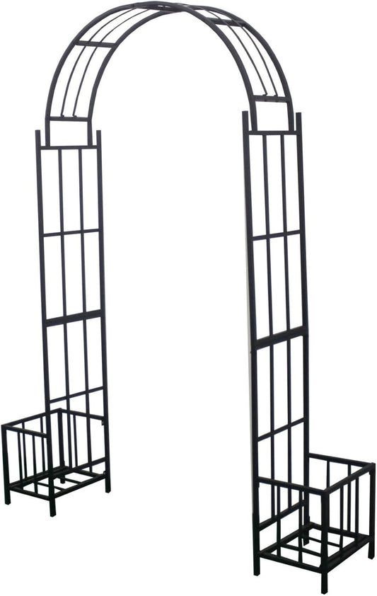 Steel Garden Arch with Plant Basket, 7'6" High x 3'7" Wide, Garden Arbor for Various Climbing Plant, Outdoor Garden Lawn Backyard
