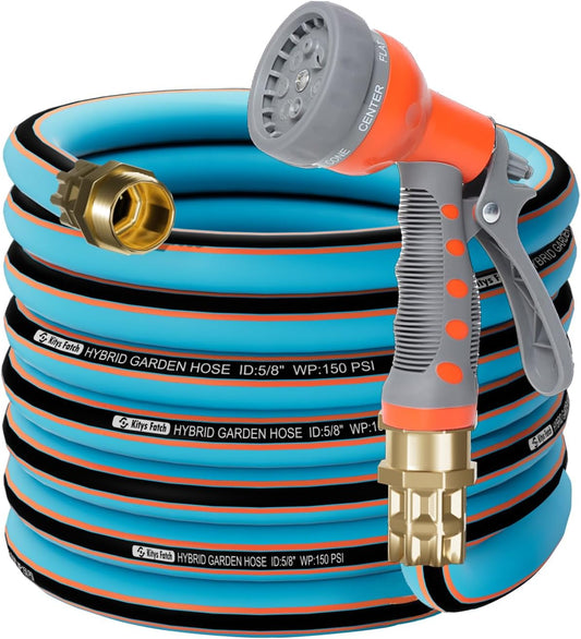 Flexible Garden Hose 25ft 5/8", New Upgraded Leak-Proof, Ultra-Durable, Kink Free Heavy Duty Water Hoses with Spray Nozzle-3/4''Solid Brass Fitting for All-Weather Outdoor, Yard, Car Wash