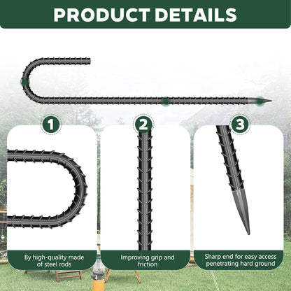 10 Pieces 12 Inch Long 5/16 Inch Diameter Rebar Tent Stakes Heavy Duty, Ground Anchors,Rebar Yard Fence Metal Lawn Bounce House Stakes Heavy Duty, Chain Link Fence J Hooks for Garden Wire Fencing