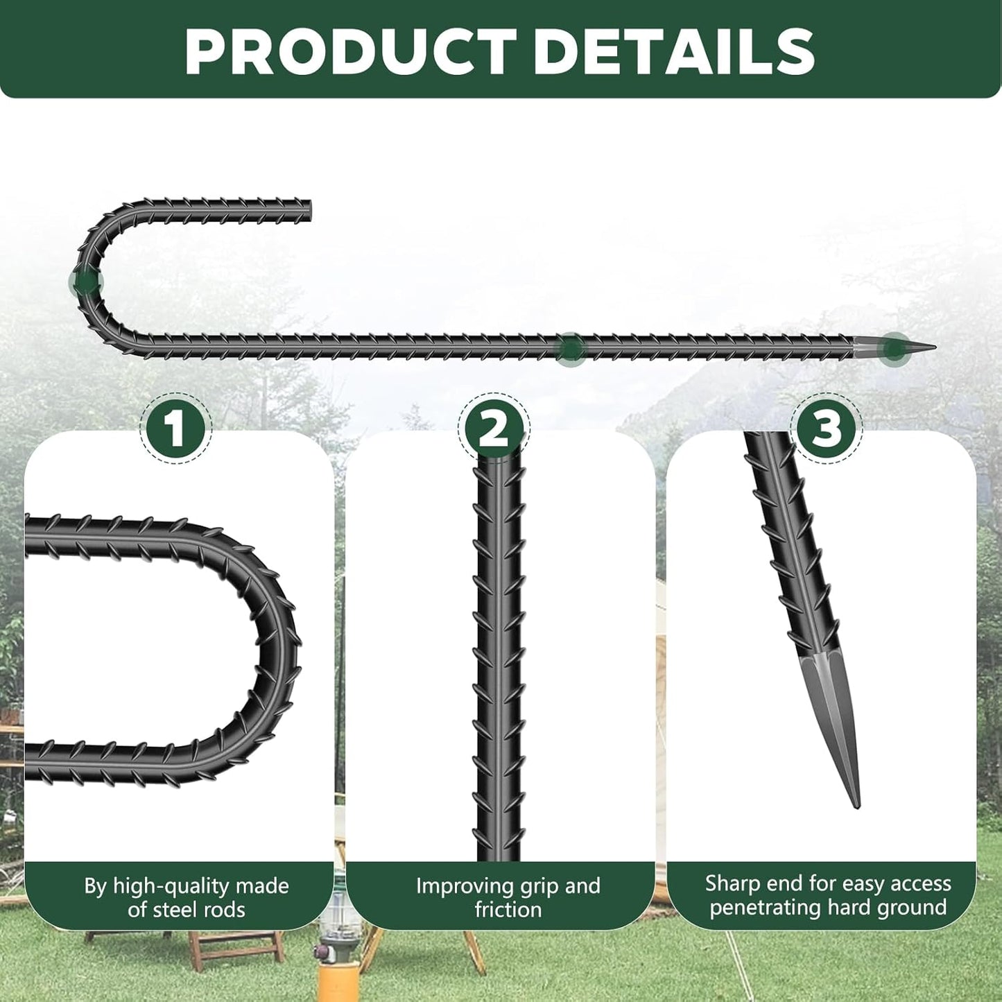 10 Pieces 12 Inch Long 1/4In Diameter Heavy Duty J Hooks,Heavy Duty Rebar Metal Fence Ground Garden Tent Stakes,Ground Spikes Anchors for Fencing,Outdoor Chicken Wire Trellis Stakes,Anti-Rust Black
