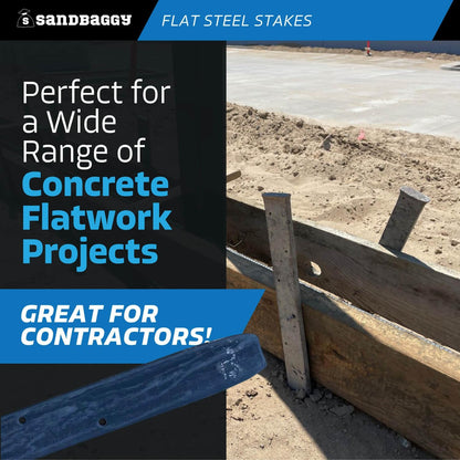 Sandbaggy Flat Steel Stakes for Concrete Forms with Nail Holes - 1.5" Wide - Painted - Removable, Reusable, V Point End - Construction Grade Stakes (10, 18 inch)