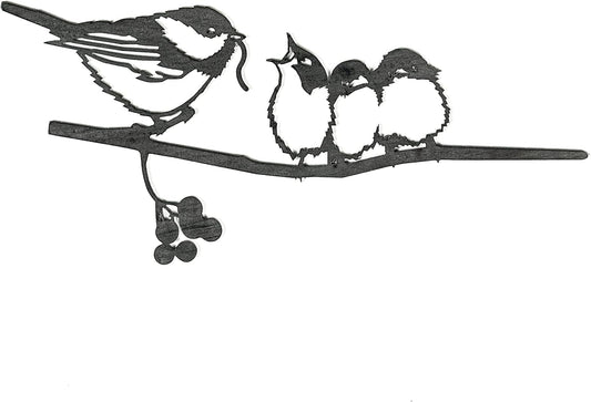 METALBIRD - Chickadee & Chicks - Outdoor Tree Ornaments in Corten Steel - Metal Art Proudly Made in The USA