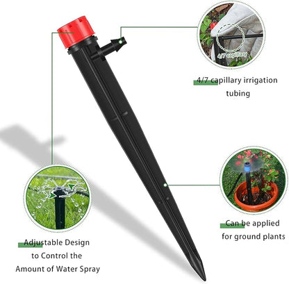 Mudder 100 Pieces 5.2 Inches Drip Emitters Fan Drip Emitters for 1/4 Inch Drip Irrigation Tubing 360 Degree Adjustable Irrigation Drippers Micro Spray Irrigation Drippers Stake Drip Emitter Plastic