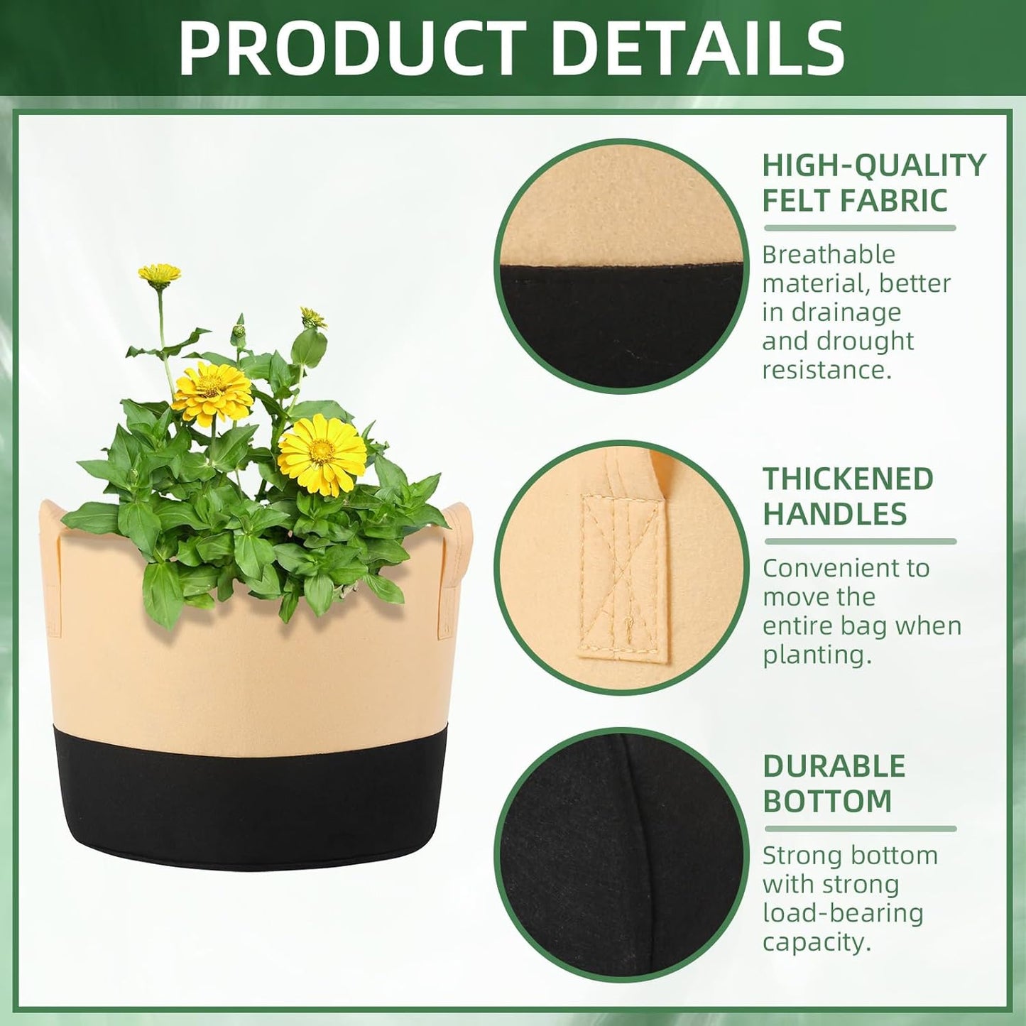 12 Pack 7 Gallon Grow Bags Colorful Fabric Plant Pots with Handles 7 Gal Garden Grow Bags Fabric Grow Pots Plant Growing Bags Vegetable Planting Bags for Garden and Outdoor (7 Gallon)