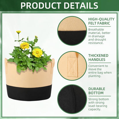12 Pack 5 Gallon Grow Bags Colorful Fabric Plant Pots with Handles 5 Gal Garden Grow Bags Fabric Grow Pots Plant Growing Bags Vegetable Planting Bags for Garden and Outdoor (5 Gallon)