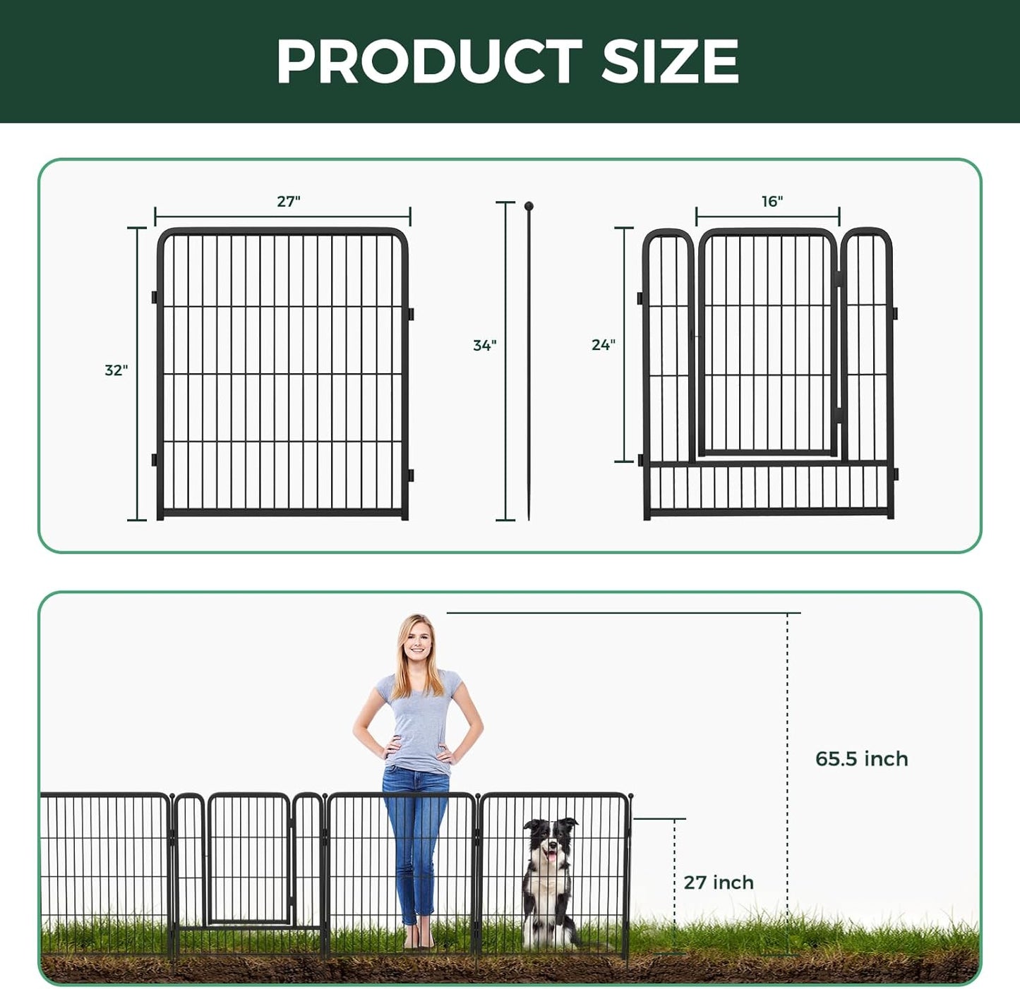 FXW Garden Fence Outdoor for The Yard – 32in(H) x 72.9ft(L) Heavy Duty Metal Animal Barrier for Dog and Rabbit, Decorative Dog Fence, 32 Panels, Black