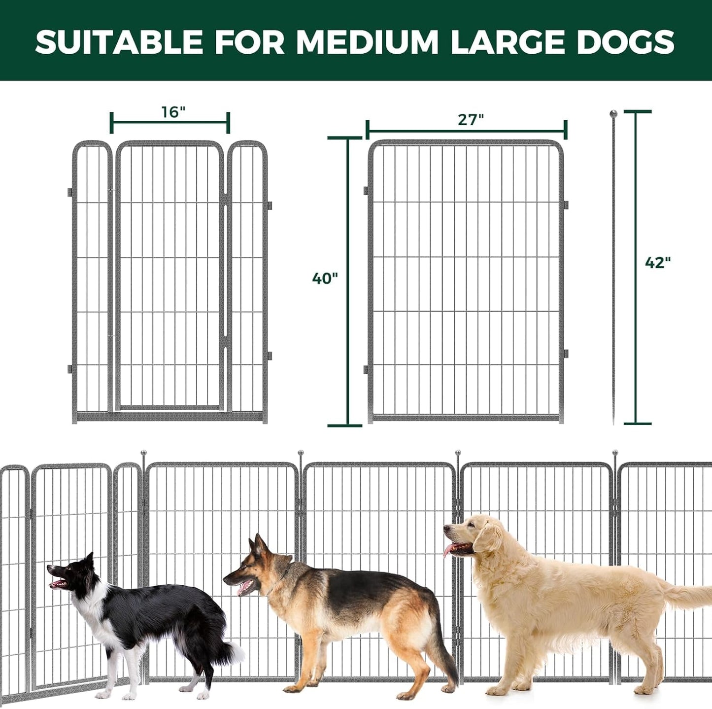 FXW Garden Fence Outdoor for The Yard – 40in(H) x 72.9ft(L) Heavy Duty Metal Animal Barrier for Dog and Rabbit, Decorative Dog Fence, 32 Panels, Silver