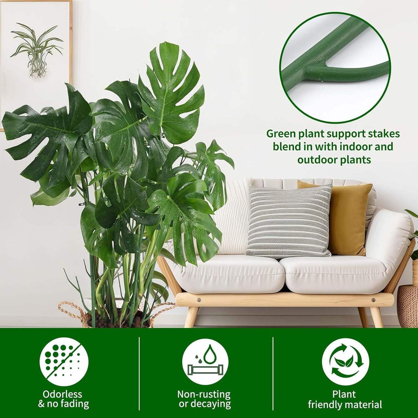 9 Pack Green Plant Support Stakes Plant Stakes for Indoor and Outdoor Plants. 39.37inch Plant Sticks with Extension Poles, Plant Clips,Plant Ties for Potted Monstera Plants, Climbing Plants