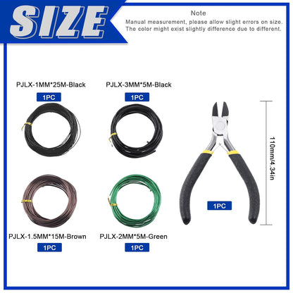 Glarks 4 Rolls Bonsai Wires Kit, 2mm 3mm 1mm 1.5mm Aluminum Bonsai Training Wire Tree Branches with Wire Cutter, 164 Feet Anodized Aluminum Set for Holding Bonsai Branches Small Trunks