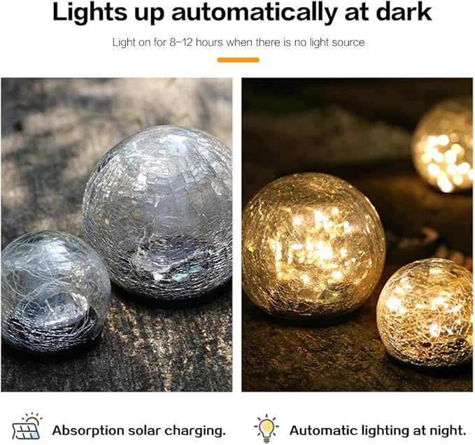 TOMEX Solar Garden Lights, Cracked Glass Ball Waterproof Warm White LED for Outdoor Decor Decorations Pathway Patio Yard Lawn, 1Pack (3.9")