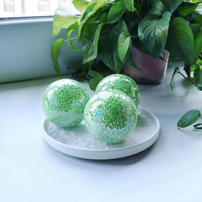 3.35 Inch Round Solid Glass Balls Orbs Decorative Mosaic Ball Centerpiece Sphere Crack Globe Crafts for Bowls Tray Table Garden Decoration Green Set of 3