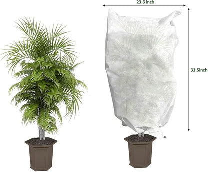 EAONE 12 Pack Plant Covers Freeze Protection, 24x32'' Winter Frosts Cloth for Outdoor Plants, Reusable Frost Blankets Drawstring Bags for Cold Freeze Sun Protection Bird Insect Prevention,White