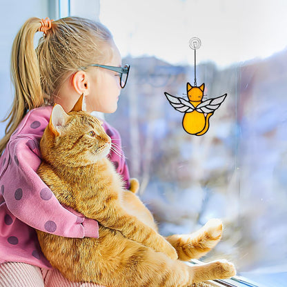 Orange Cat Memorial Gift Stained Glass Suncatcher,Angel Cat Decor Stained Glass Window Hangings,Loss of Cats Sympathy Gifts for Catss Lover,Pet Memorial Gifts for Women