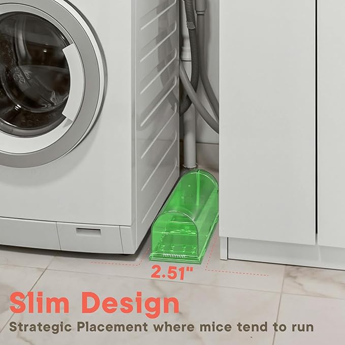 Humane Mouse Trap Pack of 2, Live Mouse Traps Catch and Release for Indoors & Outdoors, Pet & Child Safe, 6.69" Reusable Plastic Mouse Cage with Spring Door, Cleaning Brush Included, Green