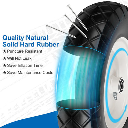 4.80/4.00-8" Flat Free Wheelbarrow Tires and Wheels, 16" Universal Fit Solid Tires with 5/8" or 3/4" Bearing, 3"-7" Hub, Adapter Kit Hand Truck Wheels Replacement for Garden Trailer, Wagons, 2 PCS