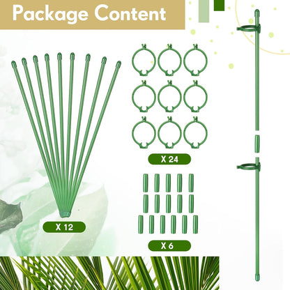 meekoo 12 Pcs Adjustable Garden Plant Support Stakes Single Stem Plant Cage Support Rings with Clips and Connect Pipe for Orchid Rose Tomato, 12 Inch (Green)
