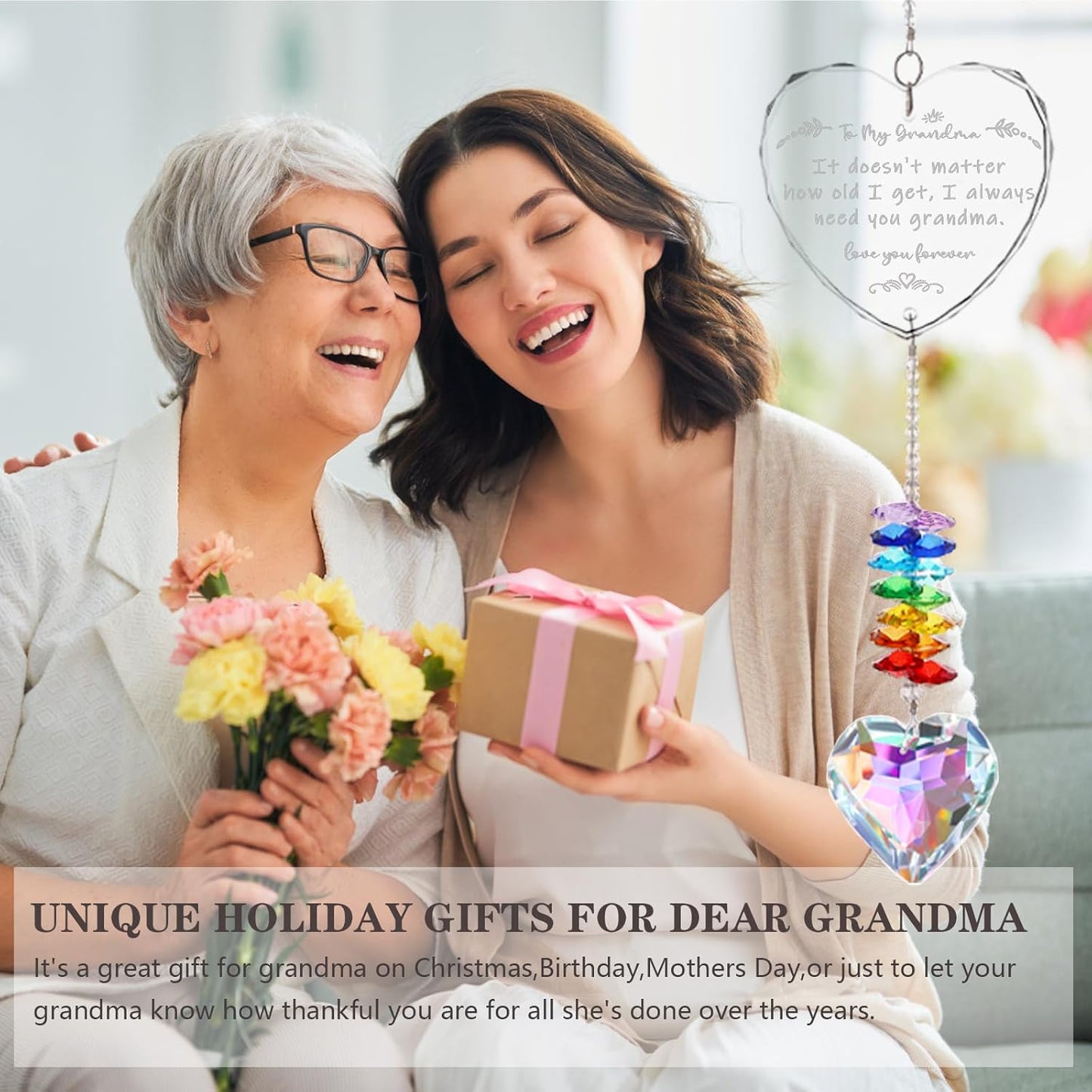 Grandma Gifts, K9 Crystal Suncatcher Grandma Birthday Gifts from Granddaughter Grandson Grandchildren Grandkids for Mothers Day Christmas