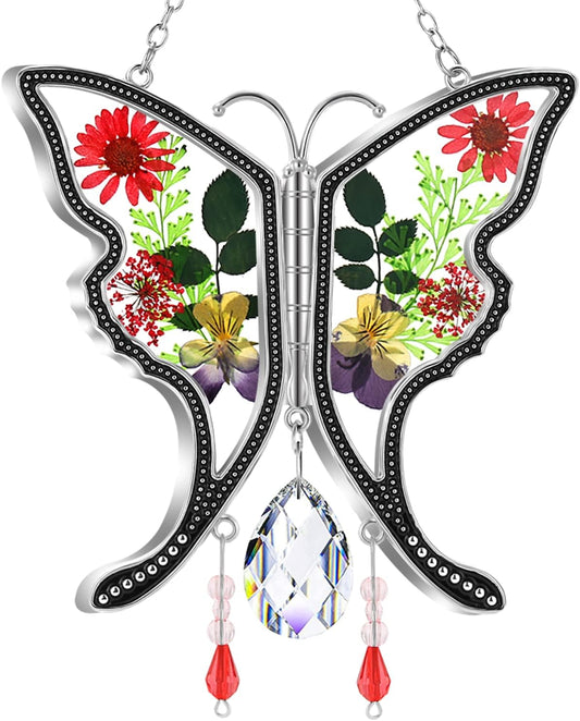 KY&BOSAM Butterfly Suncatcher Gifts for Mom Stained Glass Butterfly for Windows Hangings Wind Chime