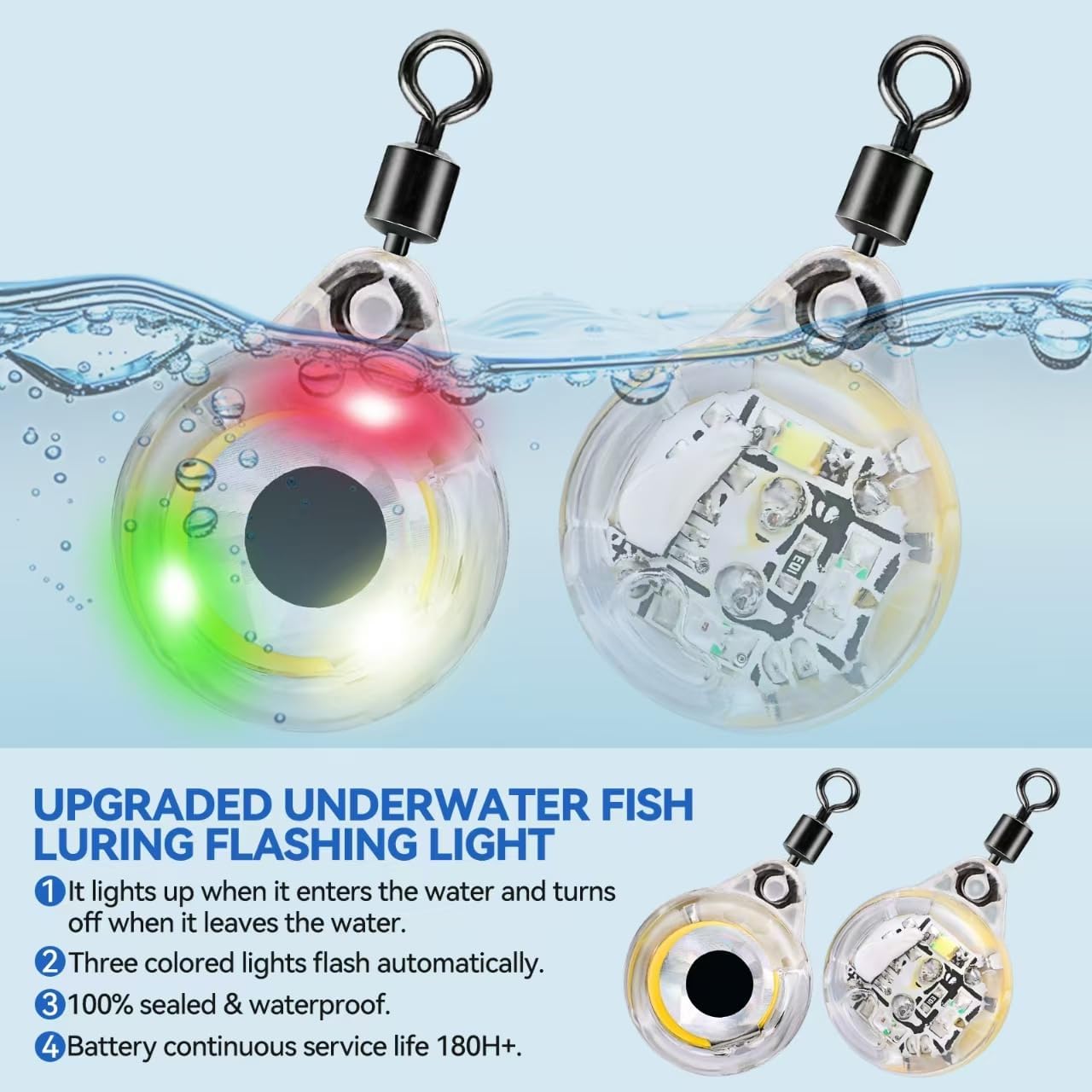 LED Underwater Fishing Lures，LED Lighted Bait Flasher，Deep Drop Fishing Lures，Fish Eye Attractive Light Bait Lure Lamp 5PCS