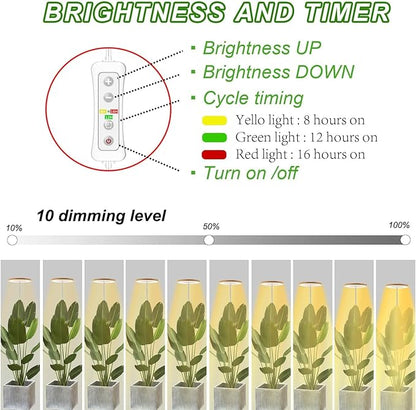 yadoker 144 LEDs Plant Grow Light for Indoor Plant,Aluminum Walnut Wood Grain Desk LED Grow Light, Height Adjustable,6.3" Aluminum Housing,Automatic Timer with 8/12/16 Hours,10-Level Brightnes