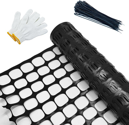 Safety Fence Garden Netting Roll 4 X 100 Feet with Zip Ties, Temporary Reusable Plastic Mesh Fencing Netting for Snow Fence, Animal Barrier, etc. (4' X 100‘ MW, Black)