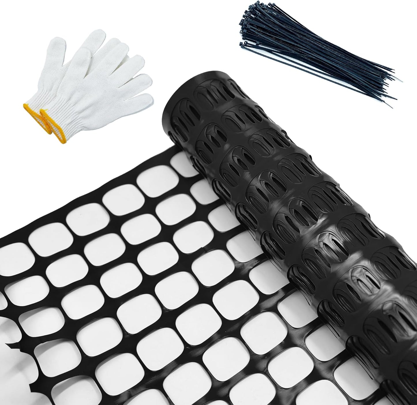 Safety Fence Garden Netting Roll 4 X 100 Feet with Zip Ties, Temporary Reusable Plastic Mesh Fencing Netting for Snow Fence, Animal Barrier, etc. (4' X 100‘ SW, Black)