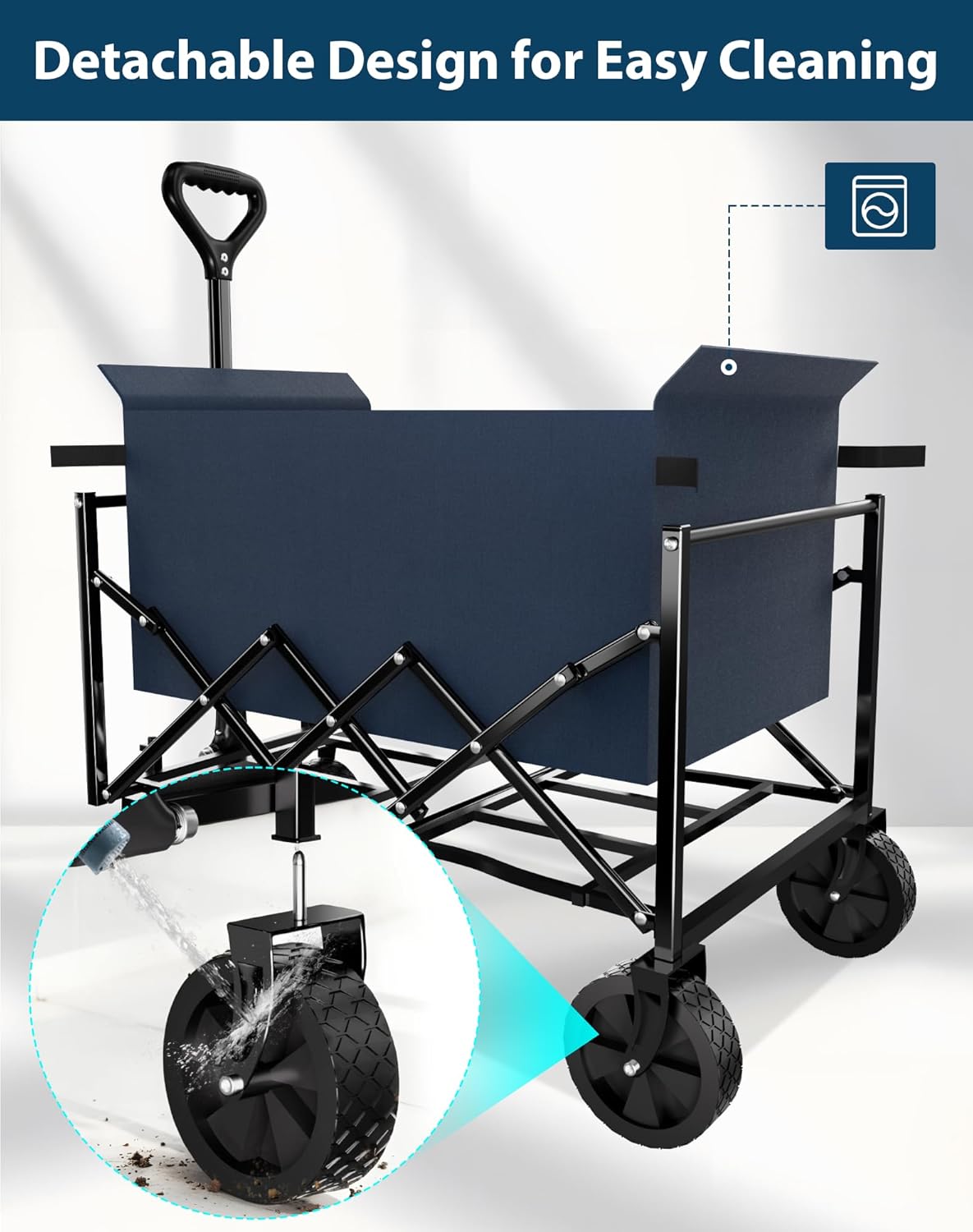Lightweight Folding Wagon, Large Capacity Collapsible Grocery Cart on Big Wheels, Heavy Duty Foldable Shopping Carts, All-Terrain Outdoor Utility Carts, 3.5 Cu Ft, Blue