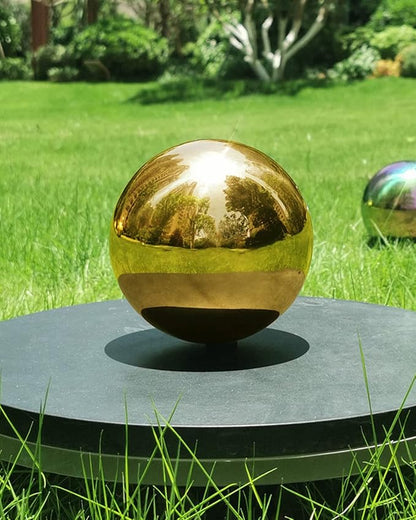 Gold Gazing Globe Mirror Ball in Stainless Steel, Shiny Hollow Sphere Sparkling Housewarming Outdoor Ornament (8 Inch) (Gold)…