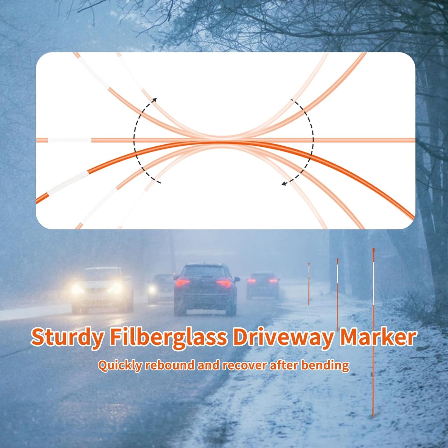 Growsun Driveway Marker 5ft Orange Fiberglass 5/16 inch Dia Snow Fence Reflective Plow Stakes for Yard Walkways Parking Lots Safety Rods Edge, 100 Pack