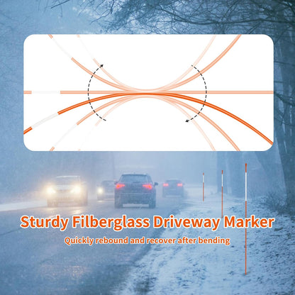 Growsun Driveway Marker 5ft Orange Fiberglass 5/16 inch Dia Snow Fence Reflective Plow Stakes for Yard Walkways Parking Lots Safety Rods Edge, 100 Pack