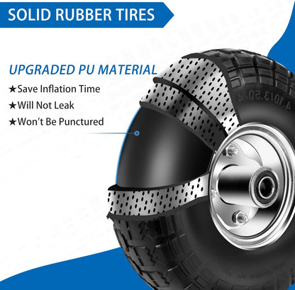 4.10/3.50-4 Tires and Wheels Flat Free 10 Inch Solid Tires Replacement with 5/8" Axle Bore Hole, 16 Spacers 8 Pins, for Cart, Garden Wagon, Wheelbarrow, Hand Truck, Trolley, Lawn Mower，4P
