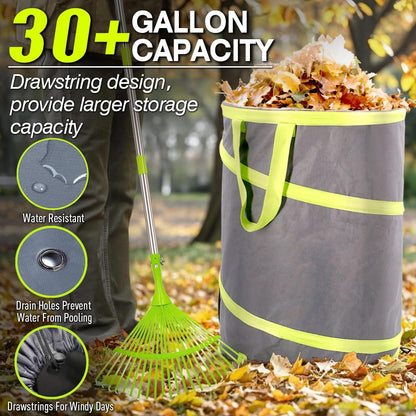 Resuable Leaf Bag 2 Pack, Collapsible Trash Can for Camping, Garden Waste Bag Pop Up, 120L Large Yard Waste Container with Drain Holes and Drawstrings for Windy Days