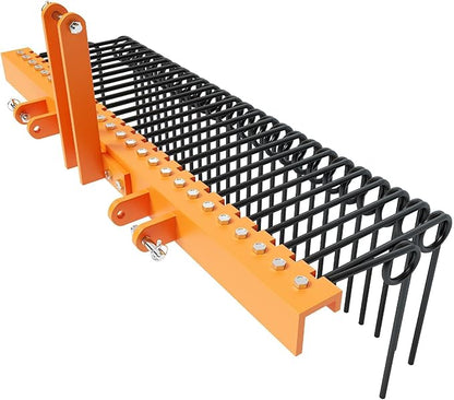 72 Inch 3 Point Tractor Rake, Pine Straw Needle Rake, Durable Powder Coated Steel Spring Landscape Rakes Fit for Cat0,Cat1,Black