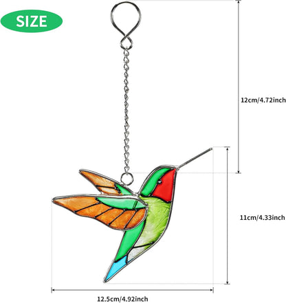 Handmade Stained Glass Hummingbird Hanging Ornament - Colorful 4.3x4.9 Inch Window/Garden Decor for Mom, Grandma, Mother's Day - Patio, Home, Wedding Decorations (Yellow Wing)