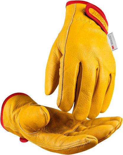2 Pairs Winter Leather Work Gloves, Warm 3M Thinsulate Lining for Cold Weather Work, 100% Full Grain Cowhide with Abrasion and Puncture Resistance, Size Small