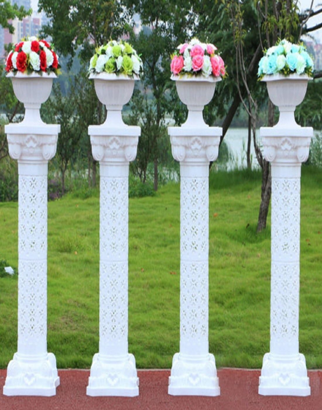Efavormart 4 Pillars/Set Venetian Roman Wedding Columns Holds Flower Plates 41" Tall(Height Adjustable)