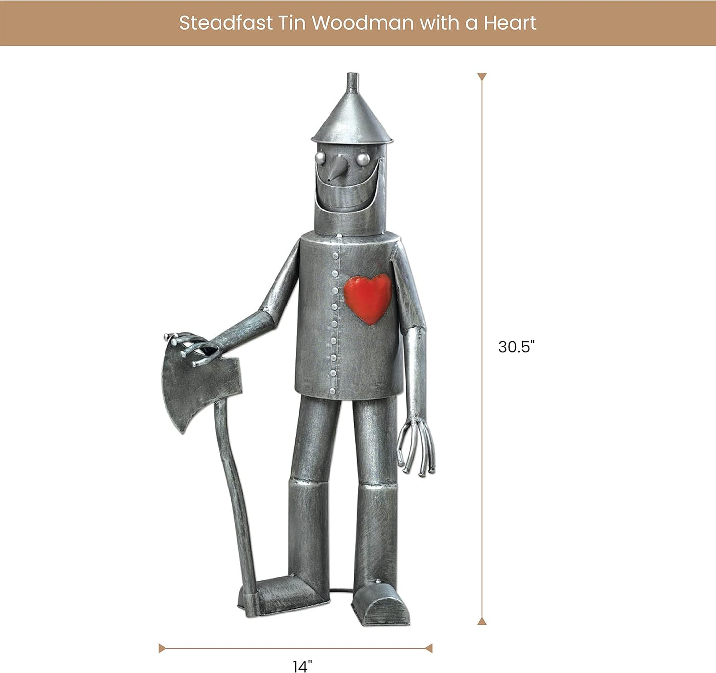 Bits and Pieces - 30 ½” Tall Tin Woodsman with a Heart Garden Statue - Yard Decorations - Outdoor Sculptures - Garden Decor - Tin Man Yard Art