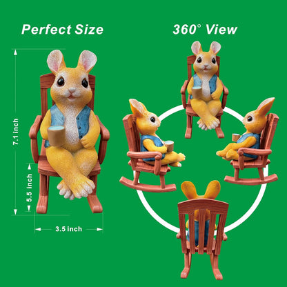 Resin Rocking Chair Bunny Statue - Hand Painted & Fade Resistance & Weatherproof - Long Durability for Indoor and Outdoor - Bunny Figurine with Bright Color & Realistic Details