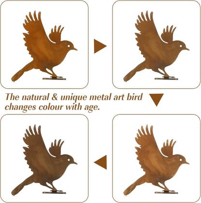 DIVINA VITAE 10Pcs Rusty Birds Decoration Lifelike Metal Birds Yard Art Simulation Bird Statue Yard Garden Decor for Outdoor Sculptures Art Fence Decorations(Style B)