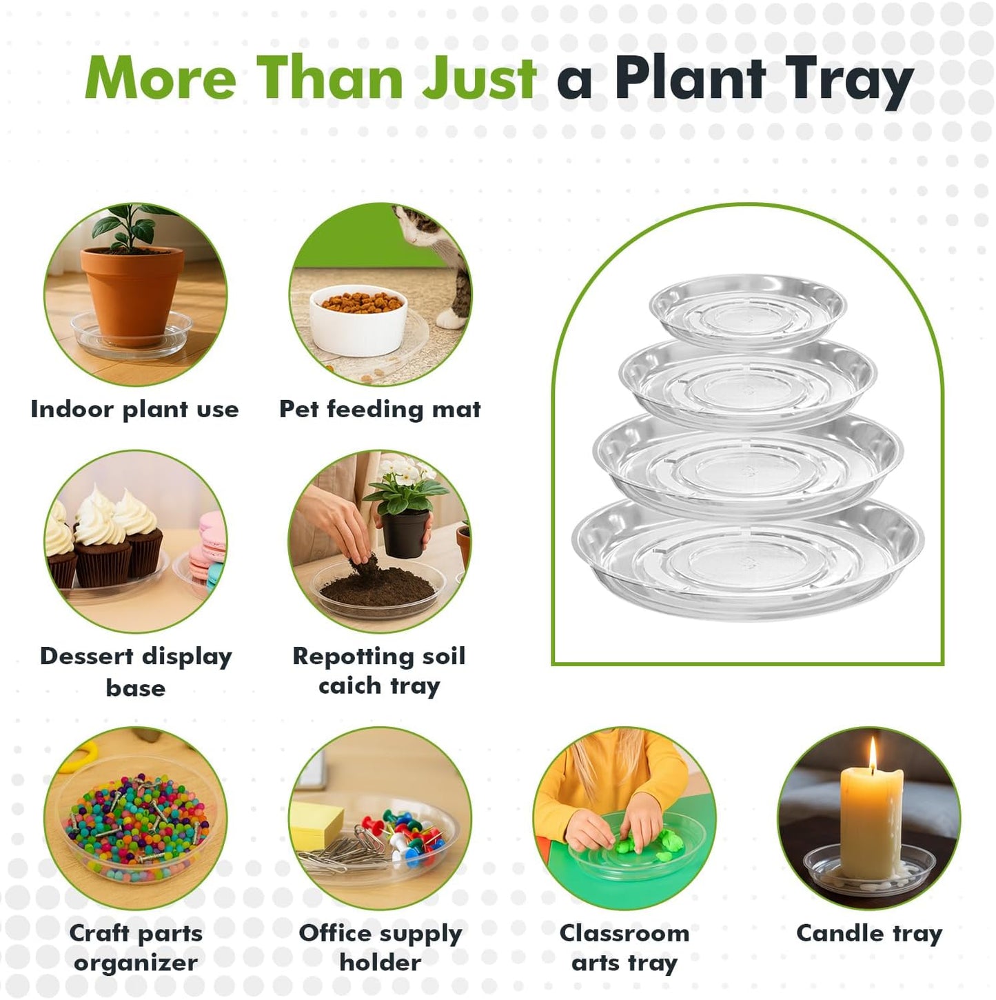 60 Packs Clear Plant Saucers for Indoor Outdoor Use 4/6/8/10/12/14 Inches Heavy Duty Plastic Plant Trays for Planter Bulk Flower Pot Drip Trays to Catch Water, Round Transparent