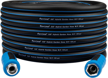 Fevone 80 ft x 5/8" Heavy Duty Garden Hose, Drinking Water Safe, Flexible & Kink-Free Hybrid Polymer Water Hose, Lightweight Outdoor Hose with swivel handles and 3/4" Solid Aluminum Fittings
