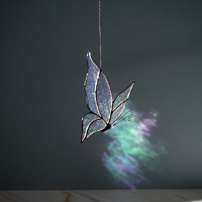 Holographic Butterfly Sun Catcher Stained Glass Window Hanging, 7 * 5 inches Stained Glass Butterfly Decor, Holographic Butterfly Lover Gift for Women, Men, Wife, Lovers, and Mom