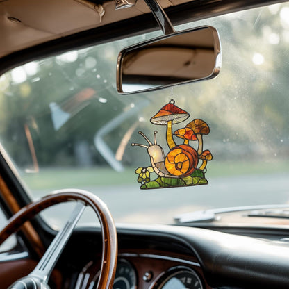 Boho Mushroom Snail Acrylic Suncatcher Stained Glass Effect Window Car Hanging Christmas Ornament Indoor Outdoor Decor Garden Sun Catcher Panel for Mushroom Lover for Women Mom Grandma
