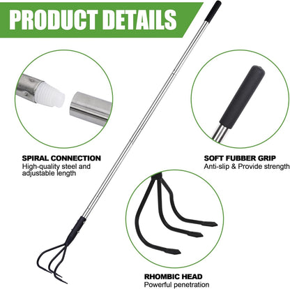 3-Tine Long Handle Tiller, Garden Cultivator with 55"-15.5" Adjustable Handle, for Loosening Soil, Tilling, Weeding and Fertilizing, Suitable for Elderly and Women