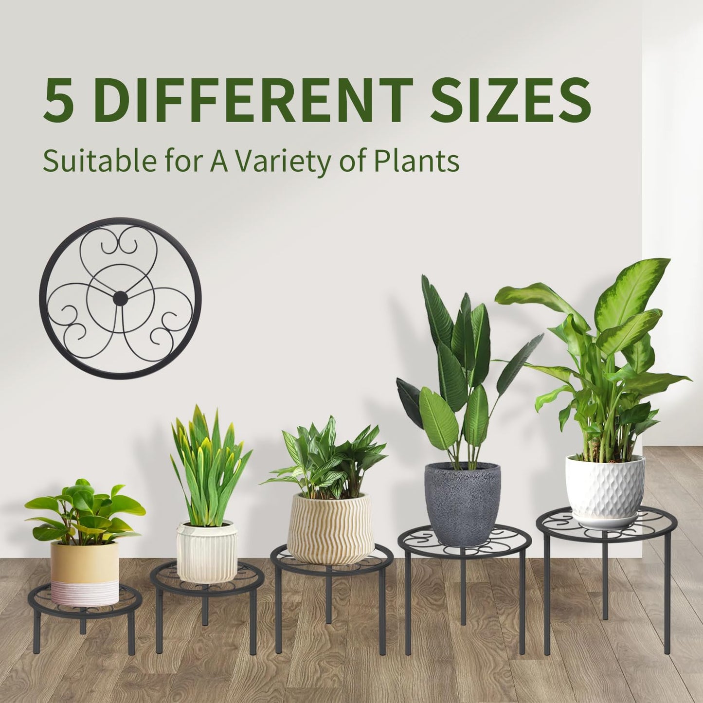 mekpiwu 5 Pack Metal Plant Stands,Heavy Duty Potted Holder for Flower Pot, Rustproof Iron Plant