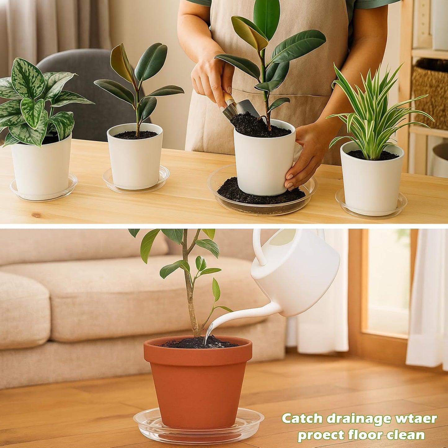 50 Packs 14" Large Clear Plant Saucers for Indoor Outdoor Use Heavy Duty Plastic Plant Trays for Planter Bulk Flower Pot Drip Trays to Catch Water, 4 to 20 Inch
