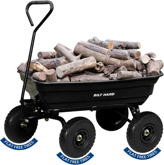 BILT HARD Poly Garden Dump Cart 600 lbs with No Flat Tires, Quick Release, 4 Cu Ft Dump Wagon Heavy