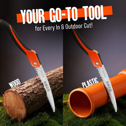 9-Inch Folding Camping Saw - Heavy Duty Pruning Saw with Triple-Cut SK5 Blade, 7 TPI Razor Teeth for Tree Trimming, Wood Cutting, Camping, Bushcraft, and Gardening Work